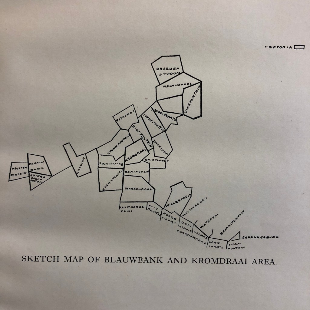 Sketch of early mining areas and farms before Johannesburg 