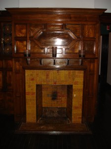 Wood paneled fireplace