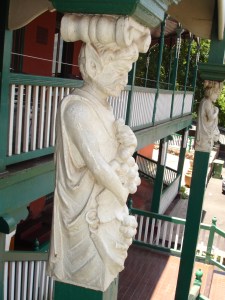 Carved wood on exterior staircase
