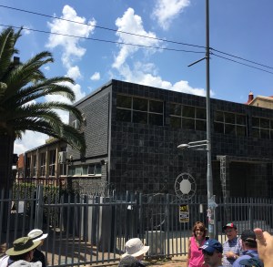 Adjacent hall in 2016. A modern facade has been added. The old building exists at the back 