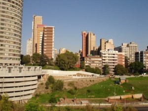 View of Ponte from the foundations 2011. The base of the first water reservoir in JHB is to the grassy right