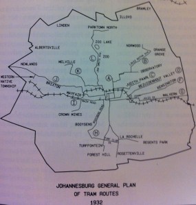 Electric trams route Johannesburg 1932 