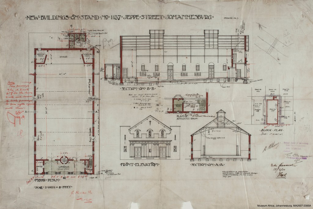 Original building plans for the Bijou originally known as the Bioscope Theatre