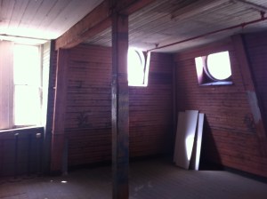 The interior of the angled wall room 2 floors under the clock tower