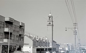 Original Fire Station and tower in the late 1960s looking west down Commissioner Street