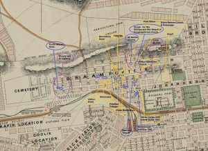 Old map showing the position of some of the buildings in this post