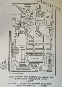 1967 plan showing sections on the right being expropriated for the new highway