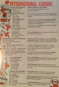 Popular restaurants in Johannesburg in 1973