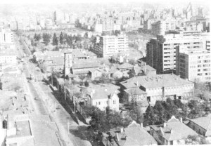 Great early view of the area showing the original school and church building