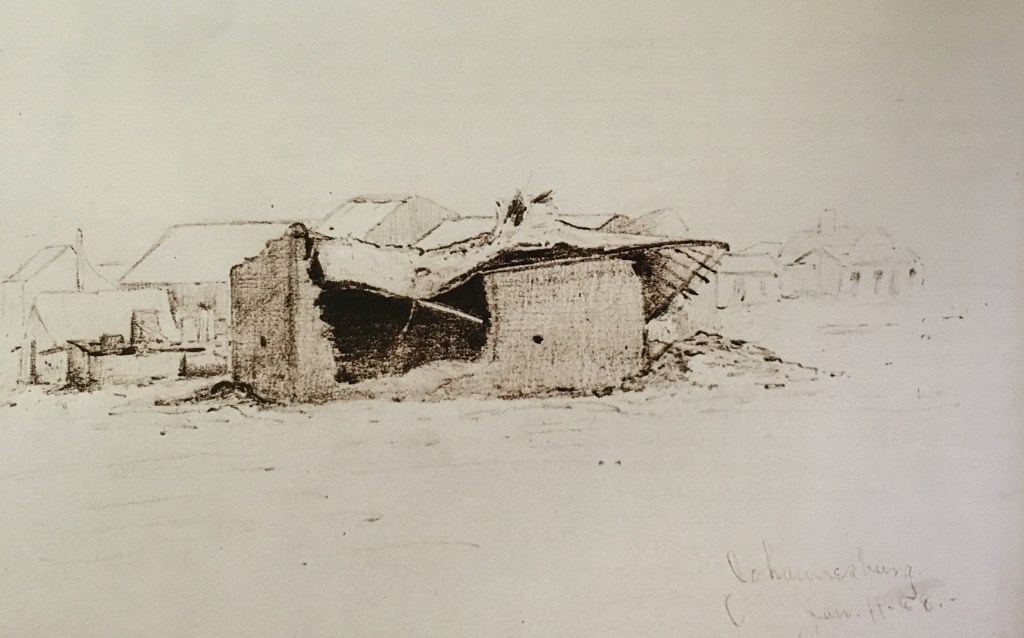 Sketch go the first hospital being demolished