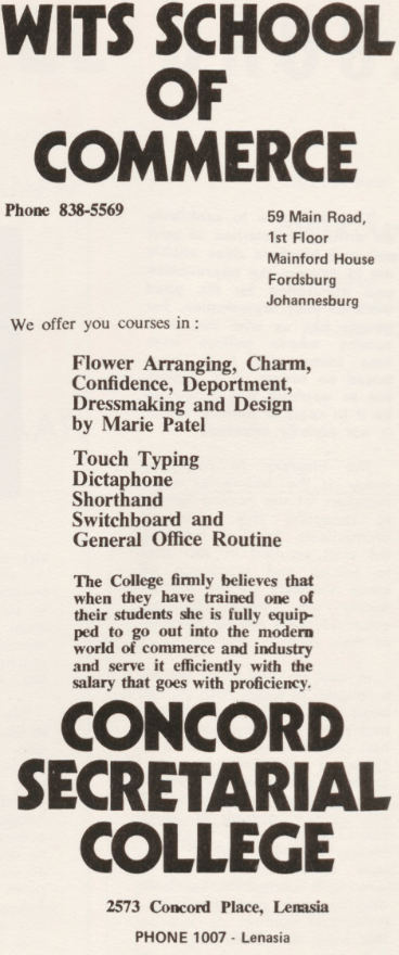 WITS school of commerce Forsdburg 1974